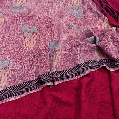 Indian Vintage Sari Pink Pure Crepe Silk Printed Saree 5yd Sewing Craft Fabric Abstract Soft Wrap Dress Making Quilting Crafting