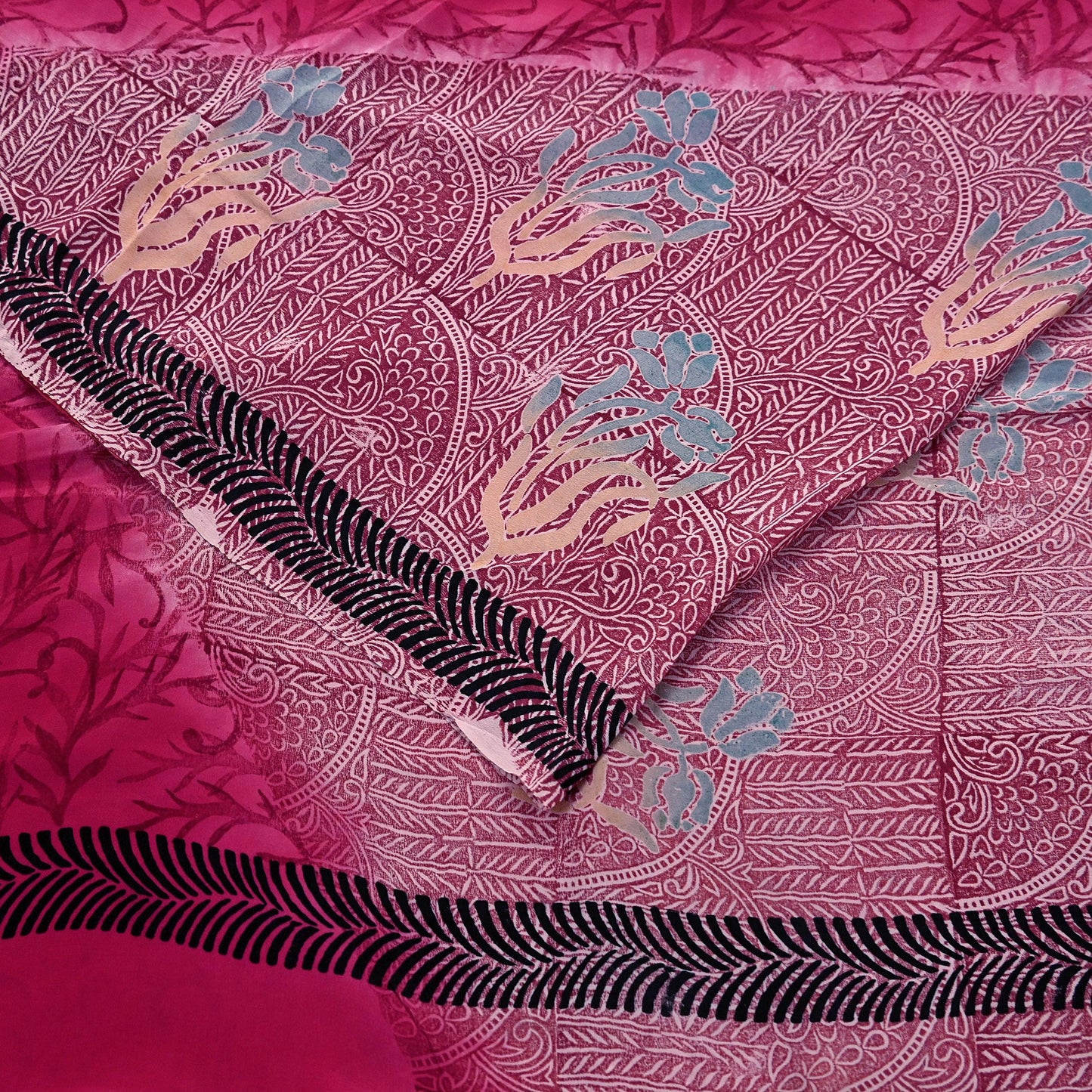 Indian Vintage Sari Pink Pure Crepe Silk Printed Saree 5yd Sewing Craft Fabric Abstract Soft Wrap Dress Making Quilting Crafting