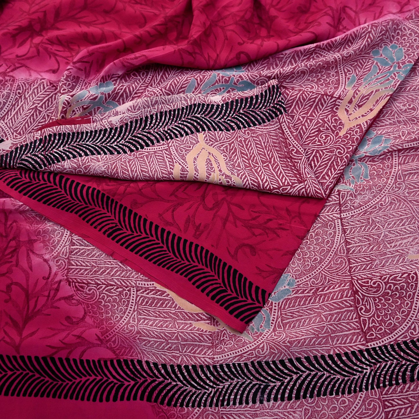 Indian Vintage Sari Pink Pure Crepe Silk Printed Saree 5yd Sewing Craft Fabric Abstract Soft Wrap Dress Making Quilting Crafting