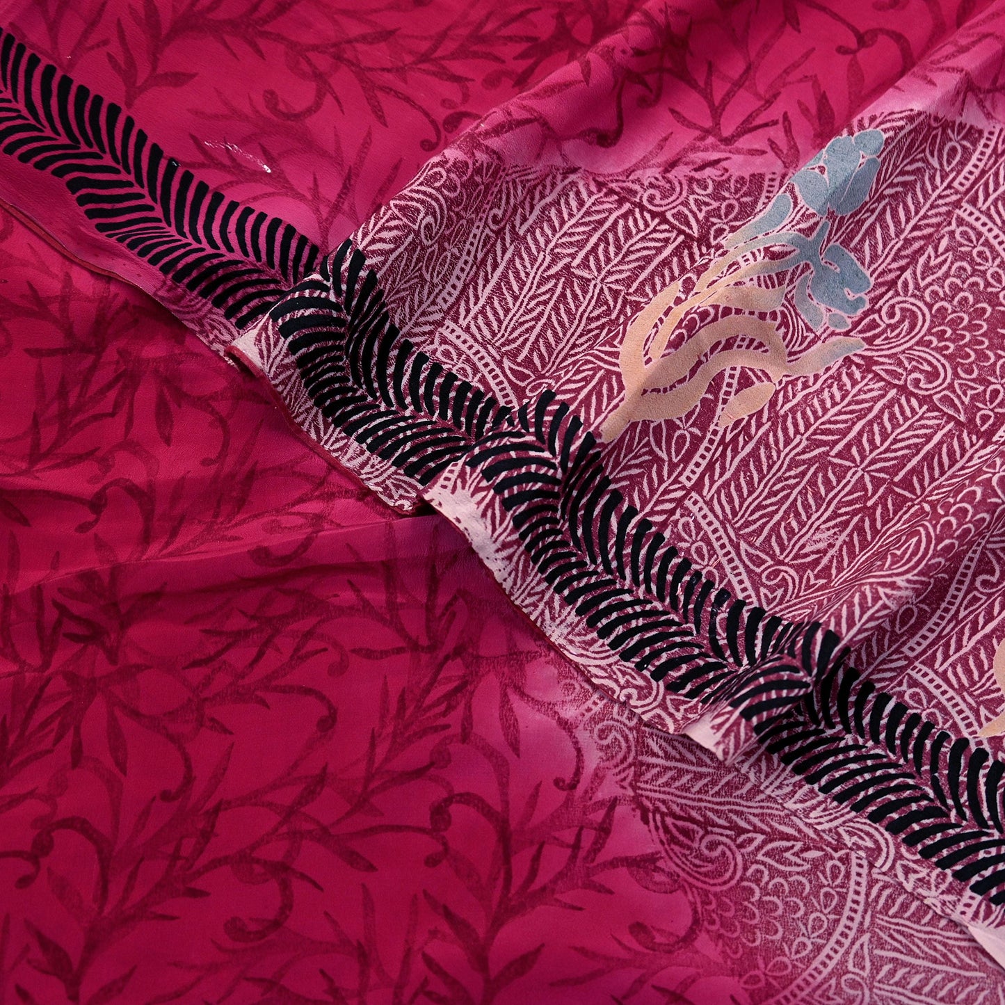 Indian Vintage Sari Pink Pure Crepe Silk Printed Saree 5yd Sewing Craft Fabric Abstract Soft Wrap Dress Making Quilting Crafting