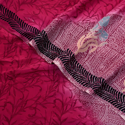 Indian Vintage Sari Pink Pure Crepe Silk Printed Saree 5yd Sewing Craft Fabric Abstract Soft Wrap Dress Making Quilting Crafting