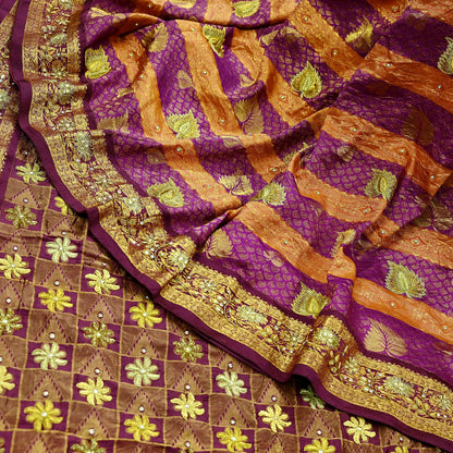 Indian Vintage Heavy Hand woven Kanjivaram Saree 100% Pure Silk Sari Metallic Golden Zari 5Yd Floral Crafting Dress making Fringes