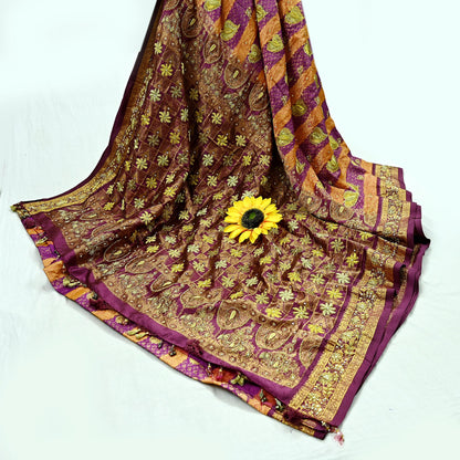 Indian Vintage Heavy Hand woven Kanjivaram Saree 100% Pure Silk Sari Metallic Golden Zari 5Yd Floral Crafting Dress making Fringes