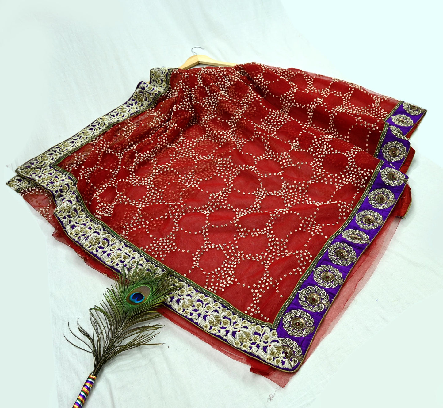 Indian Pre-Owned Sari Red Net/Mesh Hand Embroidered Designer Manish Malhotra Sarees 6Yd Ethnic Zardozi/Dabka Zari Wedding Saree