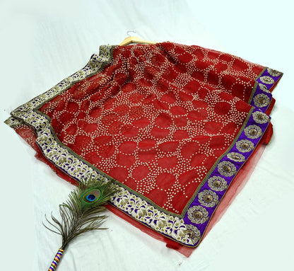 Indian Pre-Owned Sari Red Net/Mesh Hand Embroidered Designer Manish Malhotra Sarees 6Yd Ethnic Zardozi/Dabka Zari Wedding Saree