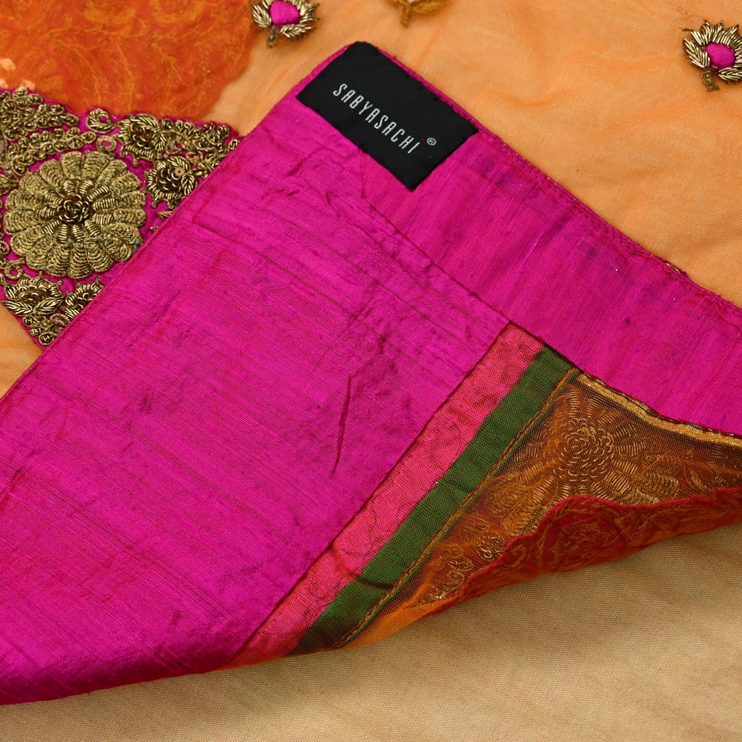 Indian Pre-owned Saree Orange Mesh/Net Hand Embroidered Sabyasachi Designer Sari 6Yd Soft Ethnic Bollywood Party saree