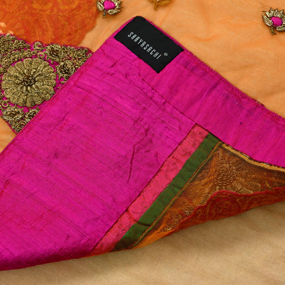 Indian Pre-owned Saree Orange Mesh/Net Hand Embroidered Sabyasachi Designer Sari 6Yd Soft Ethnic Bollywood Party saree
