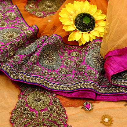Indian Pre-owned Saree Orange Mesh/Net Hand Embroidered Sabyasachi Designer Sari 6Yd Soft Ethnic Bollywood Party saree