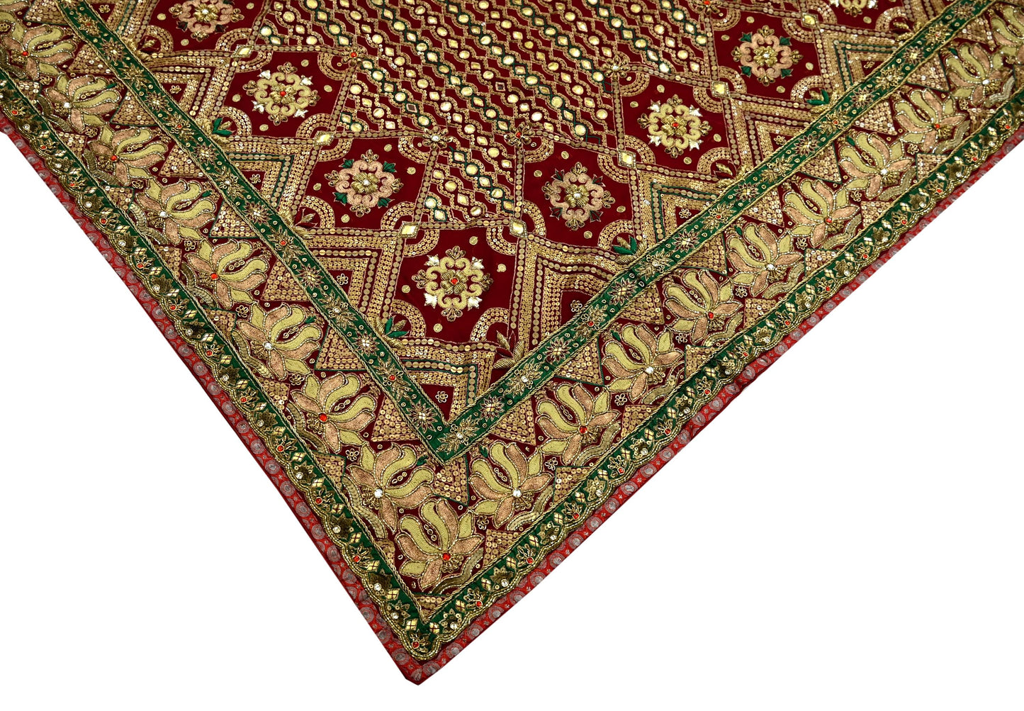 Indian Pre-owned Sari Maroon Pure Georgette Silk Hand Embroidered Anamika Khanna Designer Sarees Ethnic 6Yd Sewing  Zardozi Wedding Sarees