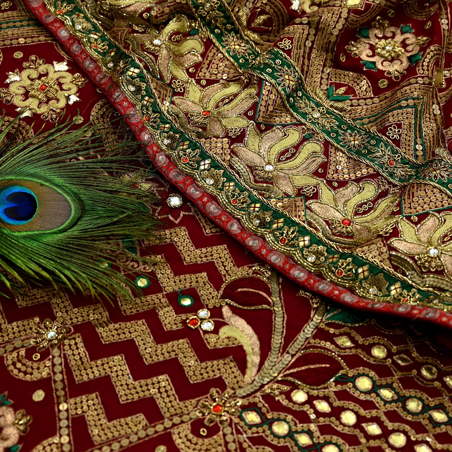 Indian Pre-owned Sari Maroon Pure Georgette Silk Hand Embroidered Anamika Khanna Designer Sarees Ethnic 6Yd Sewing  Zardozi Wedding Sarees