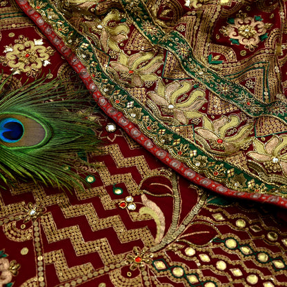 Indian Pre-owned Sari Maroon Pure Georgette Silk Hand Embroidered Anamika Khanna Designer Sarees Ethnic 6Yd Sewing  Zardozi Wedding Sarees