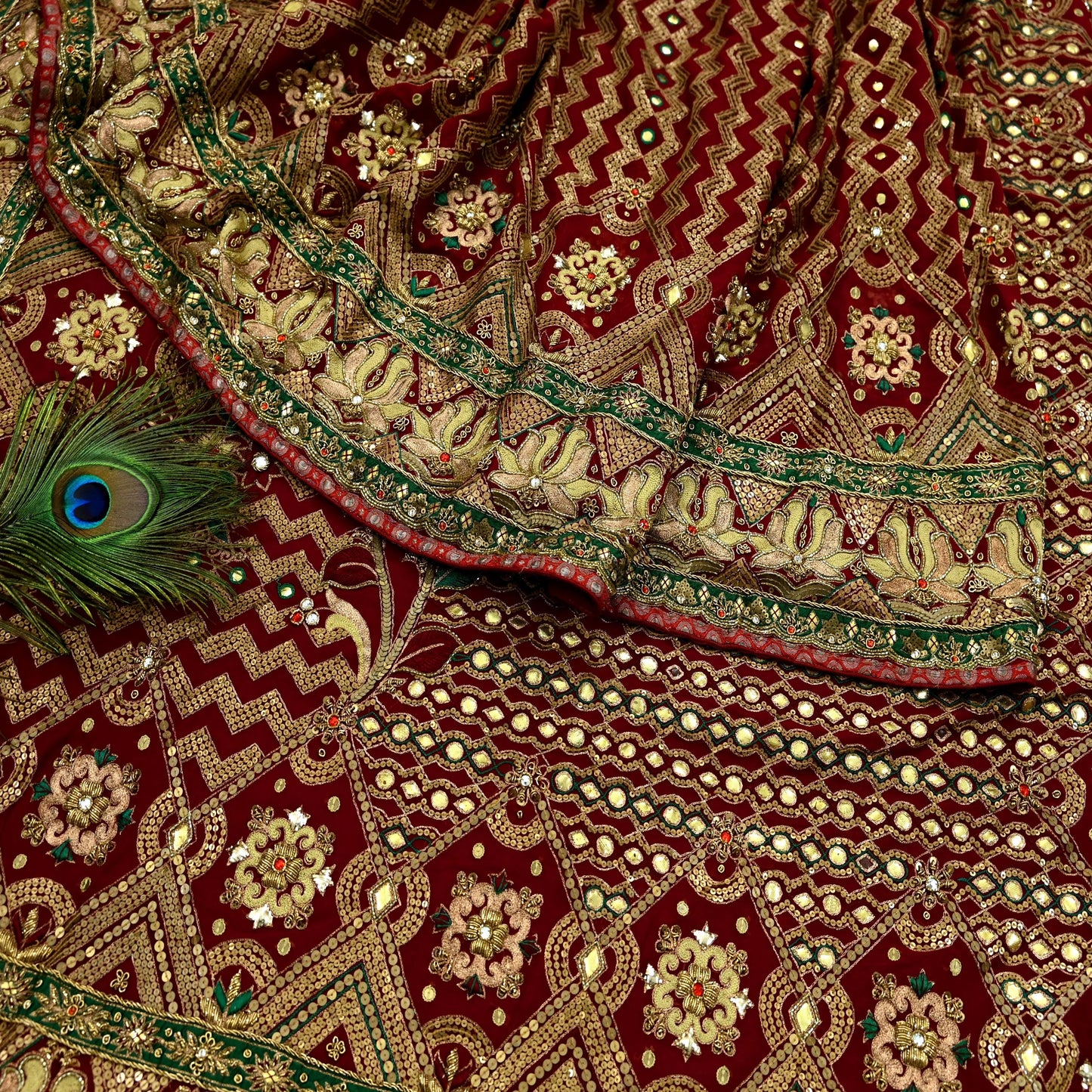 Indian Pre-owned Sari Maroon Pure Georgette Silk Hand Embroidered Anamika Khanna Designer Sarees Ethnic 6Yd Sewing  Zardozi Wedding Sarees