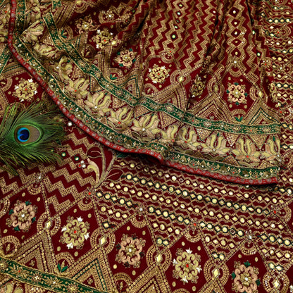 Indian Pre-owned Sari Maroon Pure Georgette Silk Hand Embroidered Anamika Khanna Designer Sarees Ethnic 6Yd Sewing  Zardozi Wedding Sarees