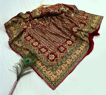 Indian Pre-owned Sari Maroon Pure Georgette Silk Hand Embroidered Anamika Khanna Designer Sarees Ethnic 6Yd Sewing  Zardozi Wedding Sarees