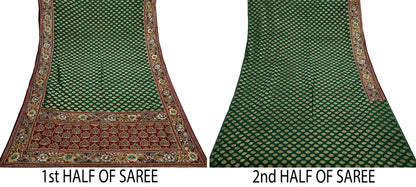 Indian Pre-owned Sari Maroon & Green Pure Silk Hand Embroidered Anamika Khanna Designer Sarees Ethnic 5Yd Sewing  Zardozi Wedding Sarees