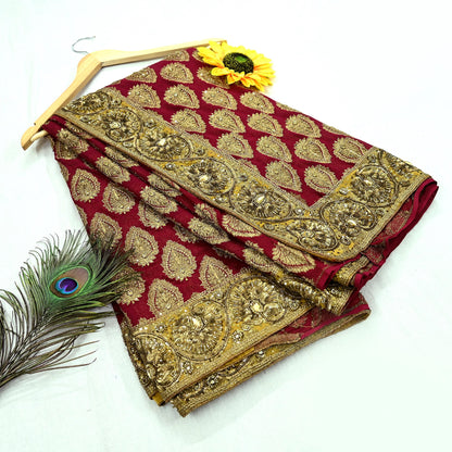 Indian Heavy Sari Red Pure Georgette Silk Hand Embroidered Sarees Designer Manish Malhotra 6Yd Sewing Ethnic Bollywood party wear saree