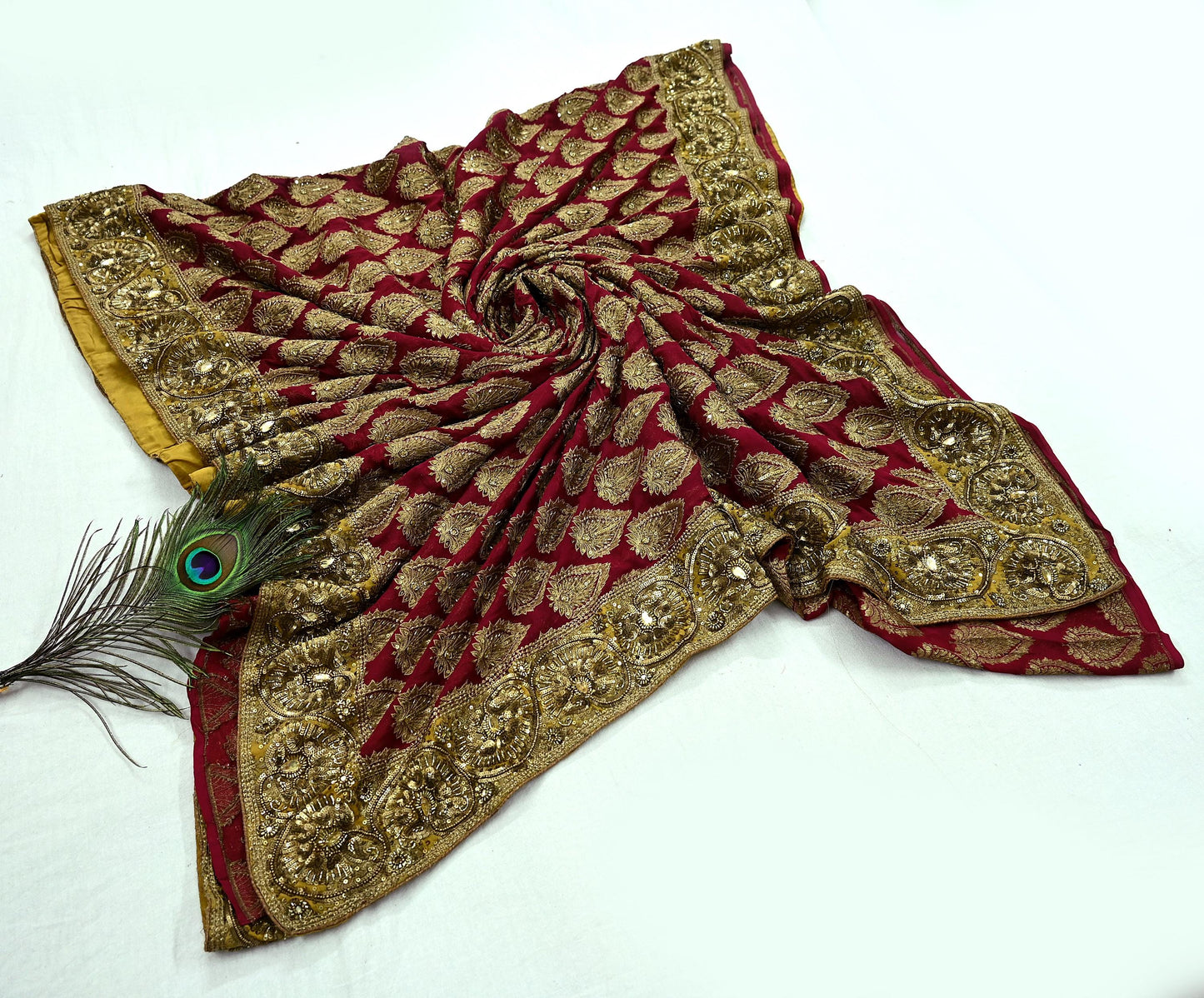 Indian Heavy Sari Red Pure Georgette Silk Hand Embroidered Sarees Designer Manish Malhotra 6Yd Sewing Ethnic Bollywood party wear saree