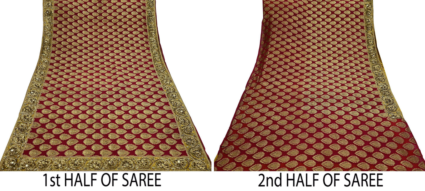 Indian Heavy Sari Red Pure Georgette Silk Hand Embroidered Sarees Designer Manish Malhotra 6Yd Sewing Ethnic Bollywood party wear saree