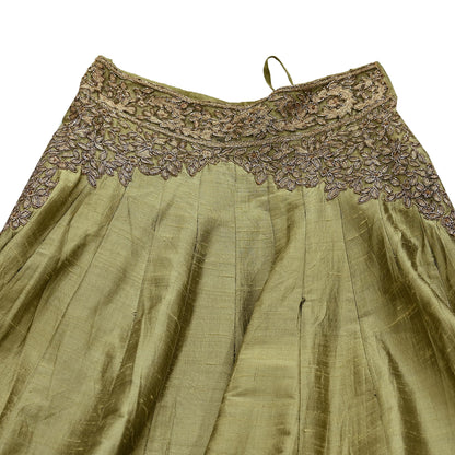 Indian Heavy Wedding Green Pure Chanderi Silk Hand Embroidered Lehenga/Skirt Designer By Manish Malhotra Bridal Wear Zardozi/ Dabka