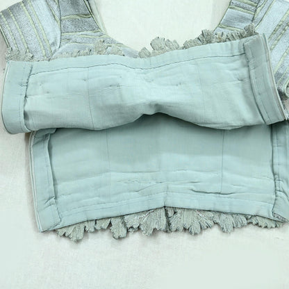 Pre-owned Heavy Green Gray Chanderi Silk/Net Hand Embroidered Lehenga 3pcs Set By Designer Shantanu & Nikhil Bridal Wear Padded Blouse