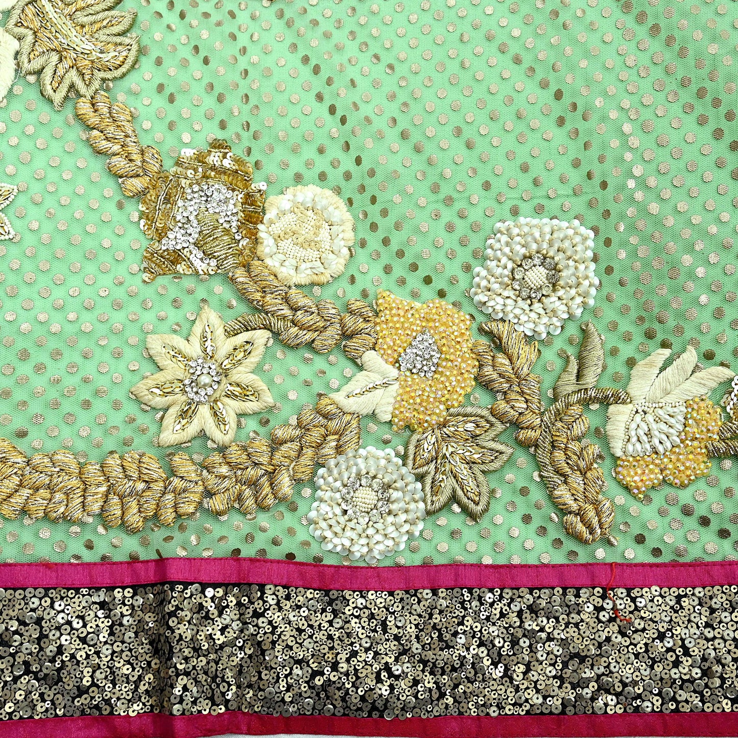 Indian Vintage Sari Pure Georgette Silk/Net Hand Beaded Sarees Fabric 6Yd Sewing Ethnic Dress making Quilting Bollywood