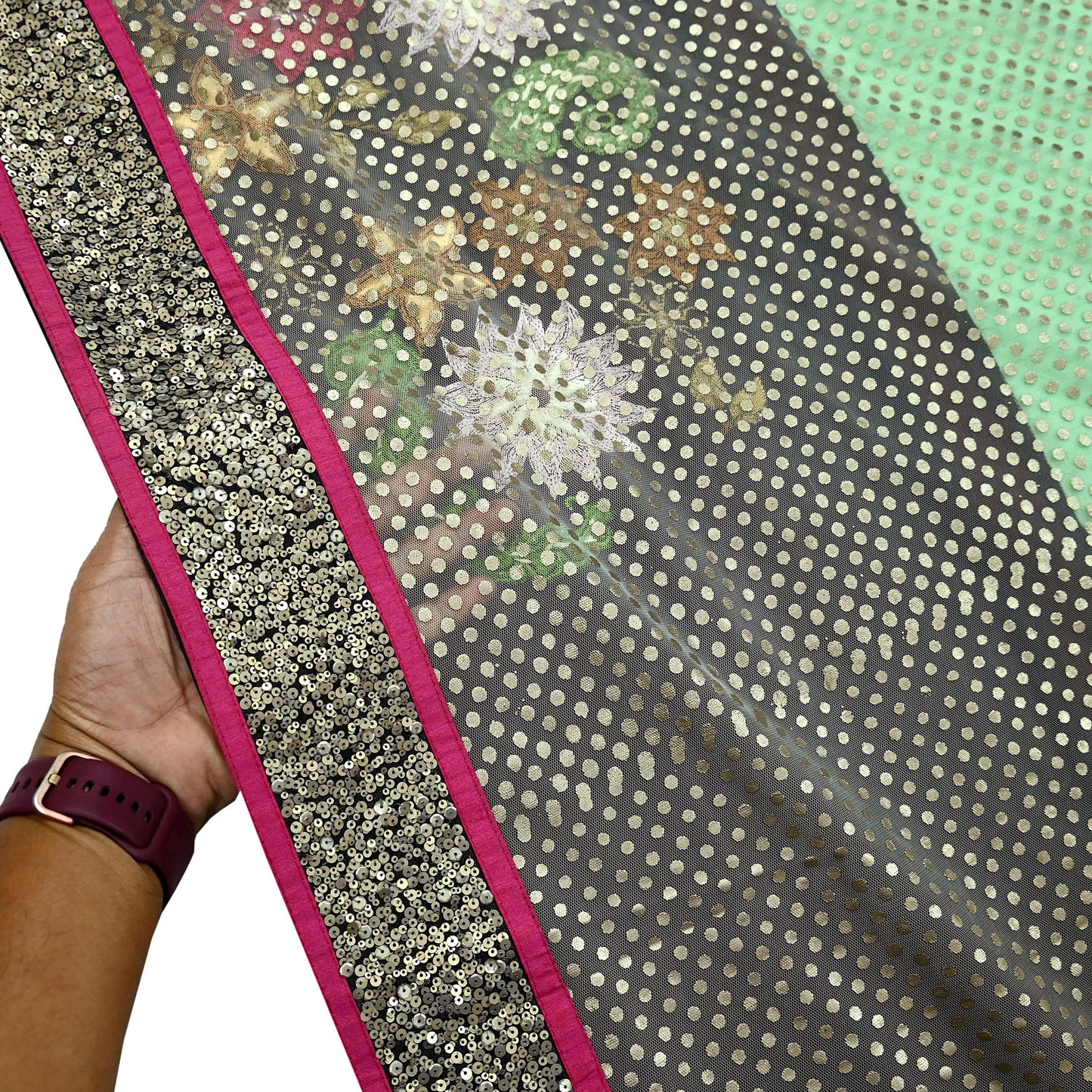 Indian Vintage Sari Pure Georgette Silk/Net Hand Beaded Sarees Fabric 6Yd Sewing Ethnic Dress making Quilting Bollywood