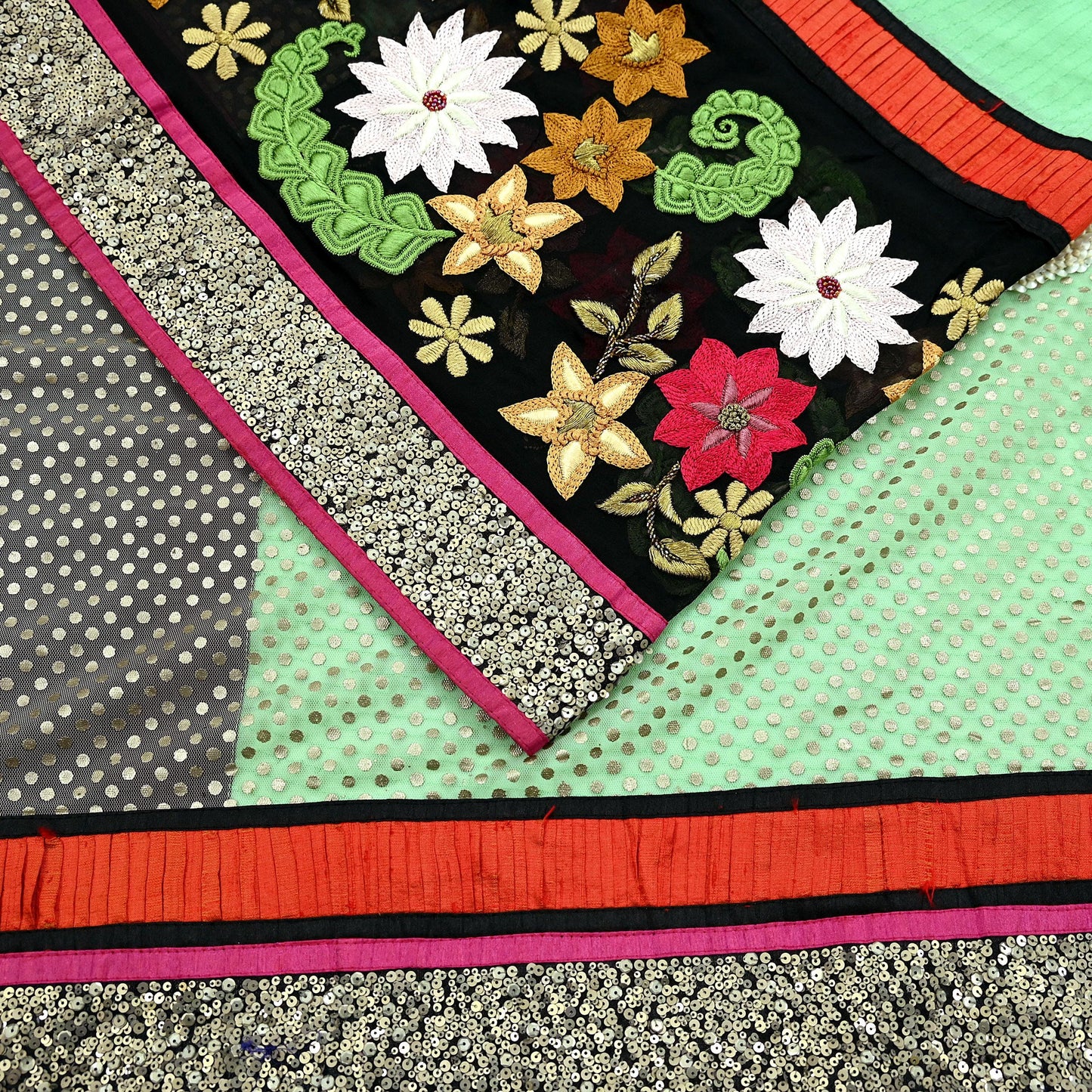 Indian Vintage Sari Pure Georgette Silk/Net Hand Beaded Sarees Fabric 6Yd Sewing Ethnic Dress making Quilting Bollywood