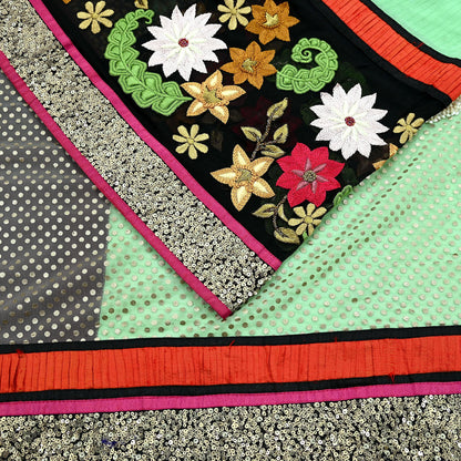 Indian Vintage Sari Pure Georgette Silk/Net Hand Beaded Sarees Fabric 6Yd Sewing Ethnic Dress making Quilting Bollywood
