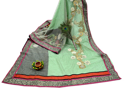 Indian Vintage Sari Pure Georgette Silk/Net Hand Beaded Sarees Fabric 6Yd Sewing Ethnic Dress making Quilting Bollywood