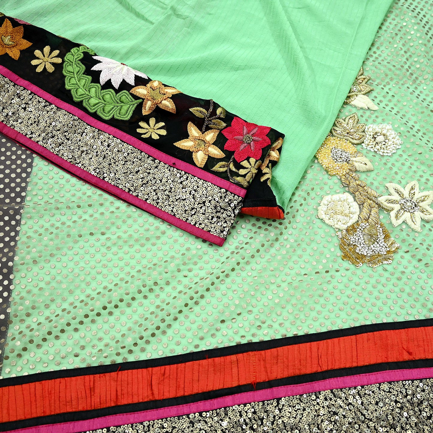 Indian Vintage Sari Pure Georgette Silk/Net Hand Beaded Sarees Fabric 6Yd Sewing Ethnic Dress making Quilting Bollywood