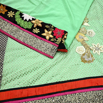 Indian Vintage Sari Pure Georgette Silk/Net Hand Beaded Sarees Fabric 6Yd Sewing Ethnic Dress making Quilting Bollywood