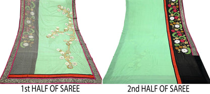 Indian Vintage Sari Pure Georgette Silk/Net Hand Beaded Sarees Fabric 6Yd Sewing Ethnic Dress making Quilting Bollywood