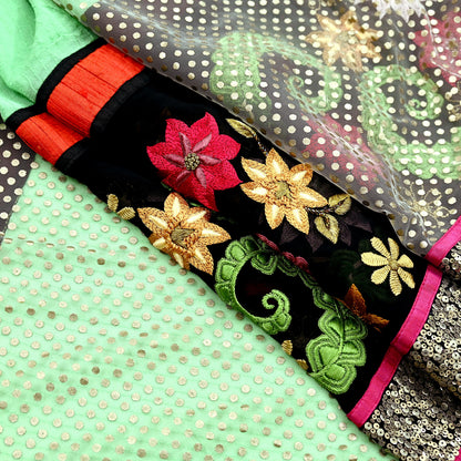 Indian Vintage Sari Pure Georgette Silk/Net Hand Beaded Sarees Fabric 6Yd Sewing Ethnic Dress making Quilting Bollywood
