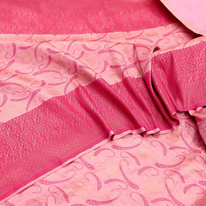 Indian Vintage Pink & Peach Sarees Woven Brocade Sari Craft Fabric 6Yard Sewing Ethnic Golden Zari Paisley Dress making CRafting