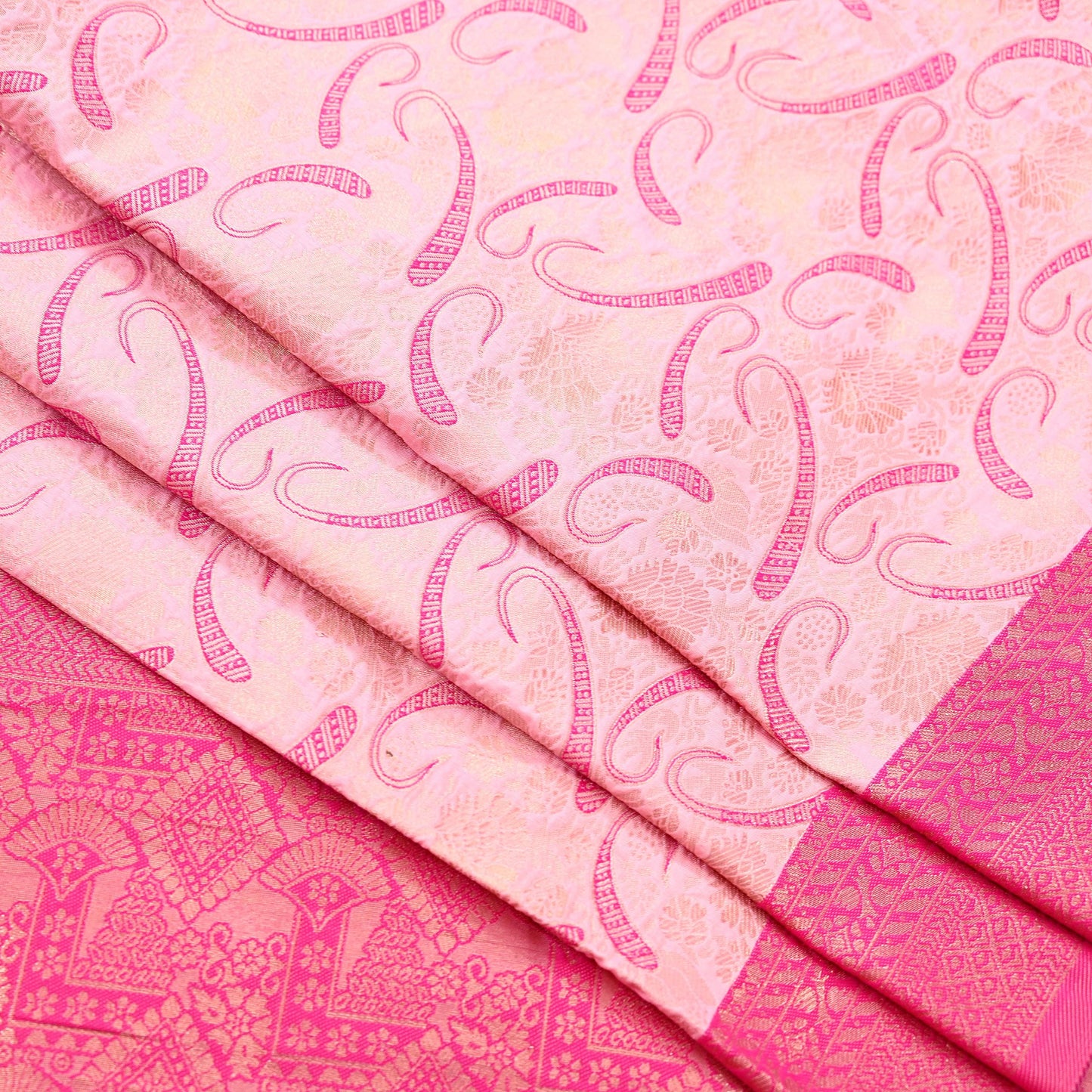Indian Vintage Pink & Peach Sarees Woven Brocade Sari Craft Fabric 6Yard Sewing Ethnic Golden Zari Paisley Dress making CRafting