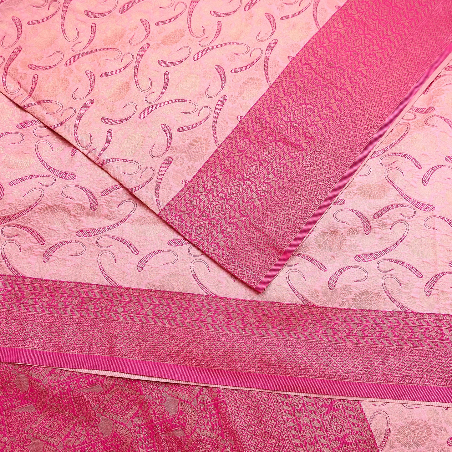 Indian Vintage Pink & Peach Sarees Woven Brocade Sari Craft Fabric 6Yard Sewing Ethnic Golden Zari Paisley Dress making CRafting