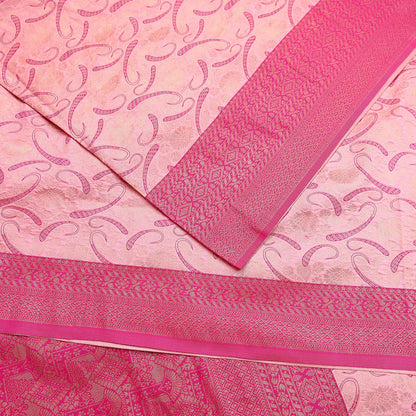 Indian Vintage Pink & Peach Sarees Woven Brocade Sari Craft Fabric 6Yard Sewing Ethnic Golden Zari Paisley Dress making CRafting
