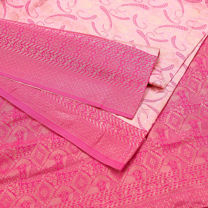 Indian Vintage Pink & Peach Sarees Woven Brocade Sari Craft Fabric 6Yard Sewing Ethnic Golden Zari Paisley Dress making CRafting