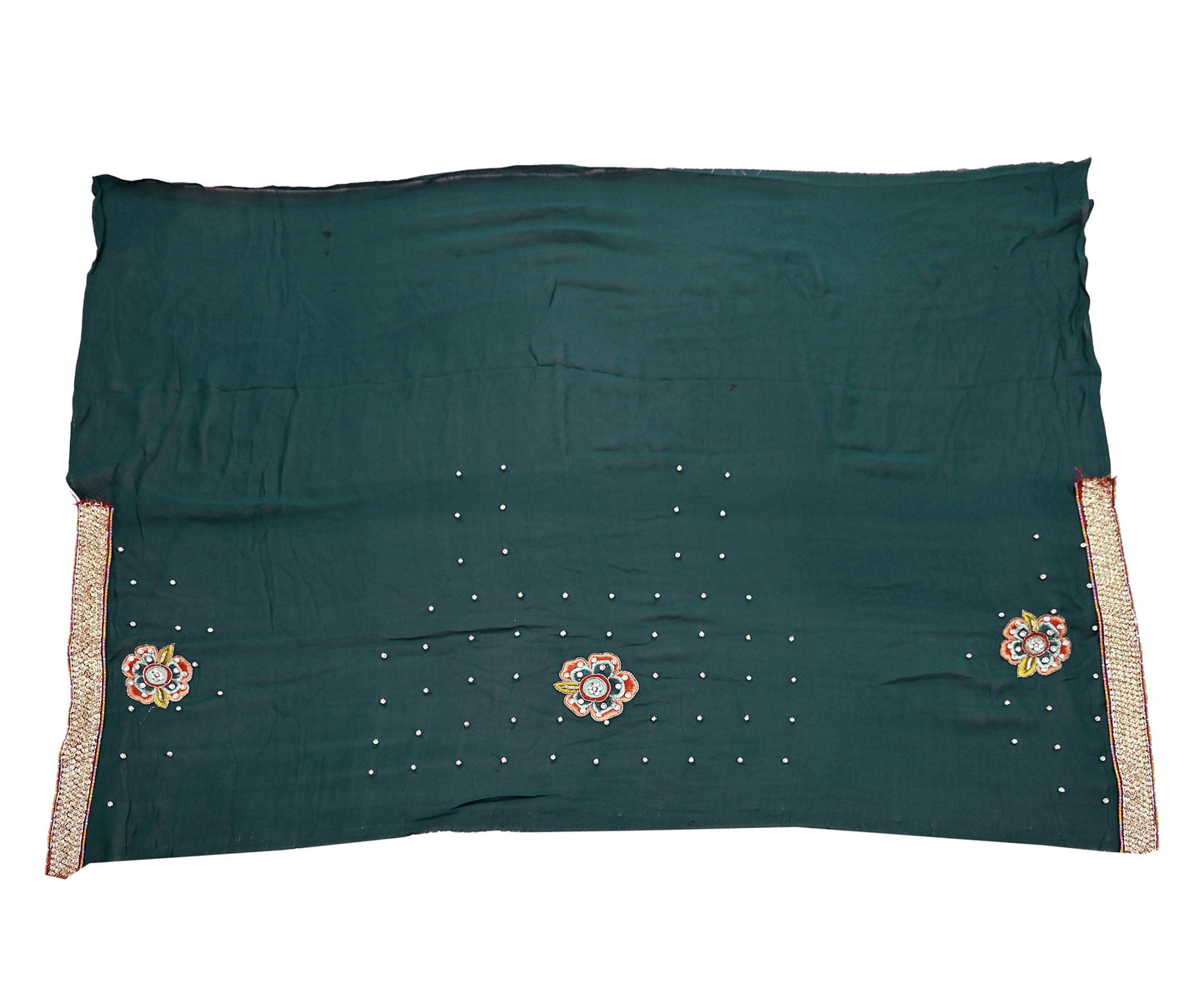Indian Vintage Heavy Sarees Green & Lemon Pure Georgette Silk Hand Embroidered Sari Fabric 5Yd Sewing Ethnic Zardozi/zari with blouse fabric