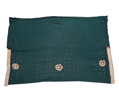 Indian Vintage Heavy Sarees Green & Lemon Pure Georgette Silk Hand Embroidered Sari Fabric 5Yd Sewing Ethnic Zardozi/zari with blouse fabric