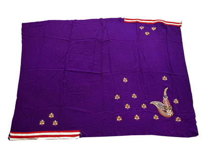 Indian Vintage Heavy Sari Purple Net/Mesh Hand Embroidered Sarees Craft Fabric 6Yd Sewing Soft Zardozi Wedding sarees With Blouse fabric
