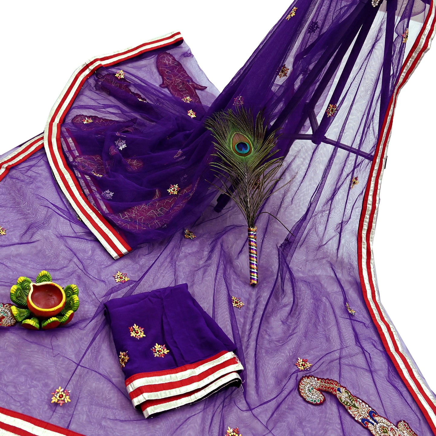 Indian Vintage Heavy Sari Purple Net/Mesh Hand Embroidered Sarees Craft Fabric 6Yd Sewing Soft Zardozi Wedding sarees With Blouse fabric