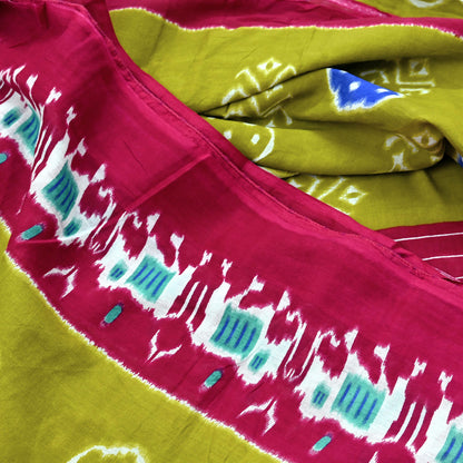 Indian Vintage Sari Pink & Green Printed 100% Pure Cotton Sarees Craft Fabric 5Yd Soft Sewing Sarong Wrap Floral Boho Quilting Crafting Used
