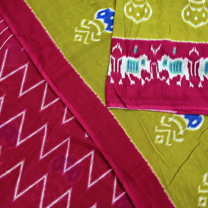 Indian Vintage Sari Pink & Green Printed 100% Pure Cotton Sarees Craft Fabric 5Yd Soft Sewing Sarong Wrap Floral Boho Quilting Crafting Used