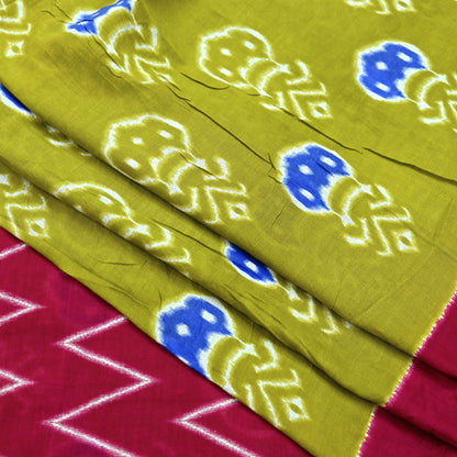 Indian Vintage Sari Pink & Green Printed 100% Pure Cotton Sarees Craft Fabric 5Yd Soft Sewing Sarong Wrap Floral Boho Quilting Crafting Used