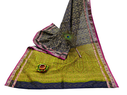 Indian Vintage Sari Blue & Green Pure Silk Hand Painted Woven Zari Saree 5yd Dress Designing for Crafting Quilting Upcycle Bolywood sari