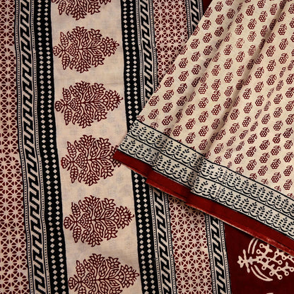 Indian Vintage Sari Beige Block Printed Pure Cotton Saree Craft Fabric 5Yd Sewing Sarong Wrap Boho Floral Crafting Upcycle Quilting