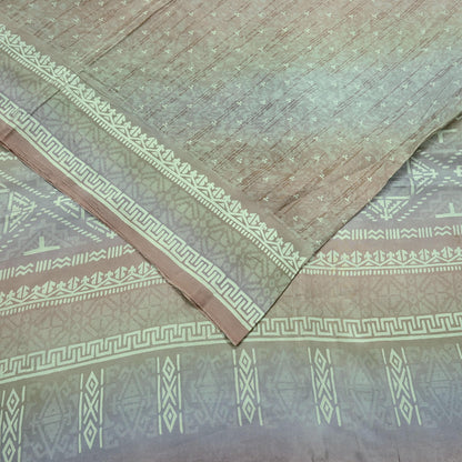 Indian Vintage Sari Green & Brown Pure Silk Printed Sarees 5yd Sewing Craft Fabric Dress Making Soft Wrap Upcycle Used Quilting Crafting