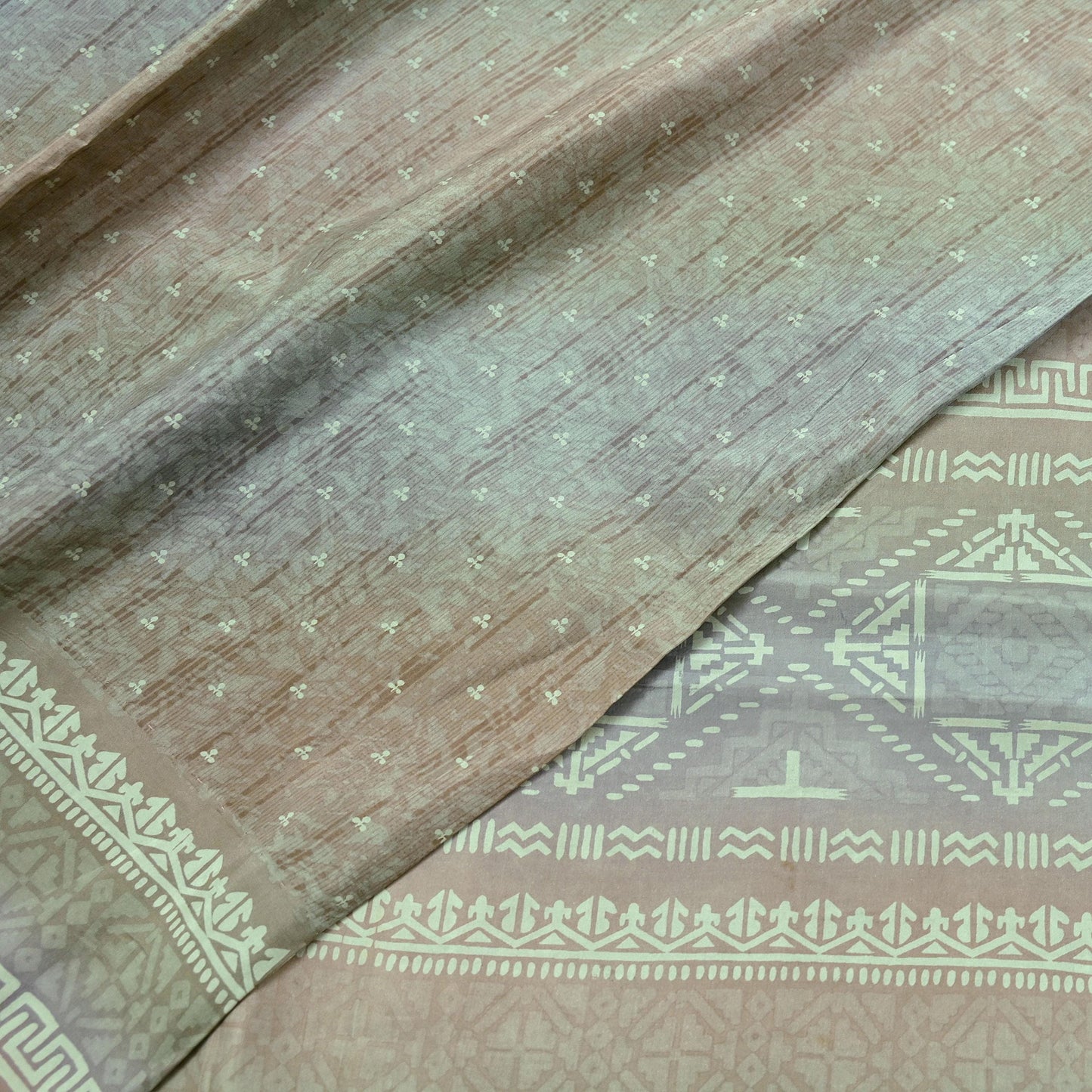 Indian Vintage Sari Green & Brown Pure Silk Printed Sarees 5yd Sewing Craft Fabric Dress Making Soft Wrap Upcycle Used Quilting Crafting