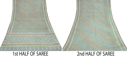 Indian Vintage Sari Green & Brown Pure Silk Printed Sarees 5yd Sewing Craft Fabric Dress Making Soft Wrap Upcycle Used Quilting Crafting